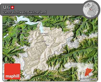 Shaded Relief Map of Uri, satellite outside