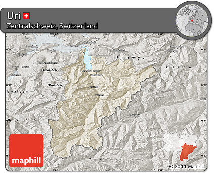 Shaded Relief Map of Uri, semi-desaturated