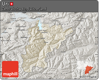 Shaded Relief Map of Uri, semi-desaturated