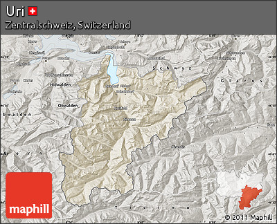 Shaded Relief Map of Uri, semi-desaturated