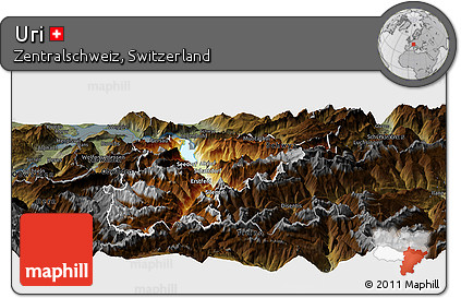 Physical Panoramic Map of Uri, darken
