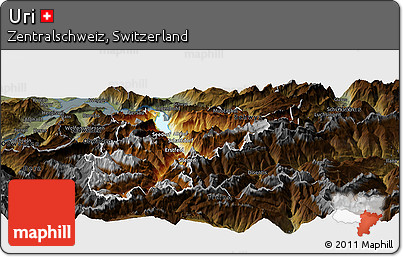 Physical Panoramic Map of Uri, darken