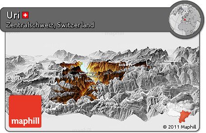 Physical Panoramic Map of Uri, lighten, desaturated