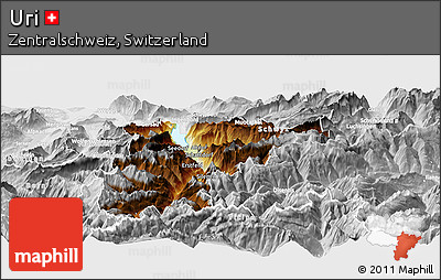 Physical Panoramic Map of Uri, lighten, desaturated