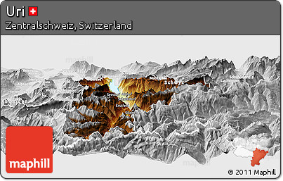 Physical Panoramic Map of Uri, lighten, desaturated