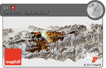 Physical Panoramic Map of Uri, lighten, semi-desaturated