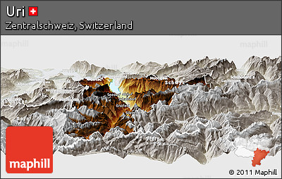 Physical Panoramic Map of Uri, lighten, semi-desaturated