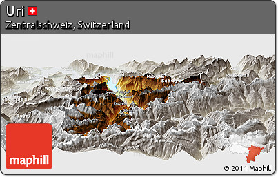 Physical Panoramic Map of Uri, lighten, semi-desaturated