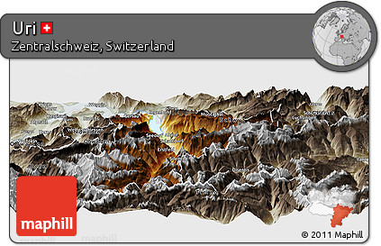 Physical Panoramic Map of Uri, semi-desaturated