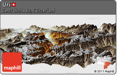 Physical Panoramic Map of Uri, semi-desaturated