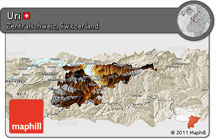Physical Panoramic Map of Uri, shaded relief outside
