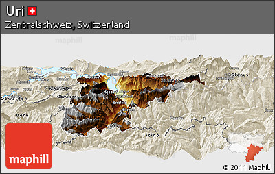 Physical Panoramic Map of Uri, shaded relief outside