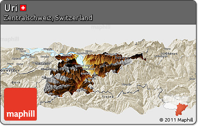 Physical Panoramic Map of Uri, shaded relief outside