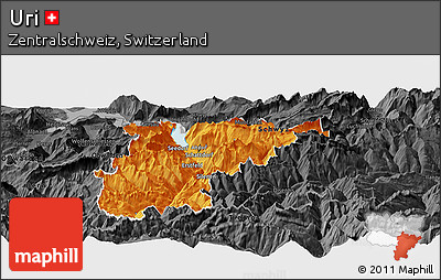 Political Panoramic Map of Uri, darken, desaturated
