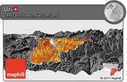 Political Panoramic Map of Uri, darken, desaturated
