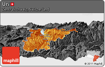 Political Panoramic Map of Uri, darken, desaturated