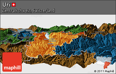 Political Panoramic Map of Uri, darken