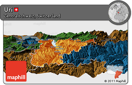 Political Panoramic Map of Uri, darken