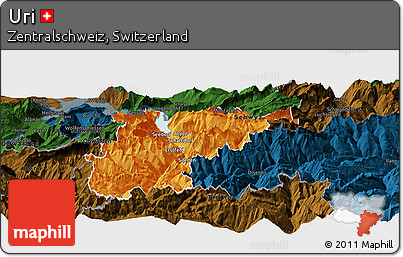 Political Panoramic Map of Uri, darken