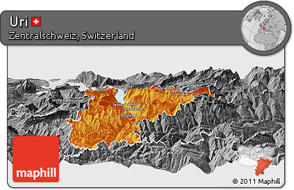 Political Panoramic Map of Uri, desaturated
