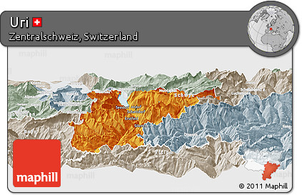 Political Panoramic Map of Uri, lighten, semi-desaturated