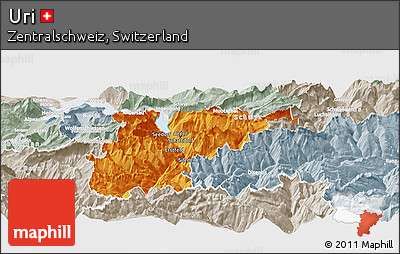 Political Panoramic Map of Uri, lighten, semi-desaturated