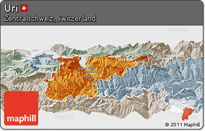 Political Panoramic Map of Uri, lighten, semi-desaturated