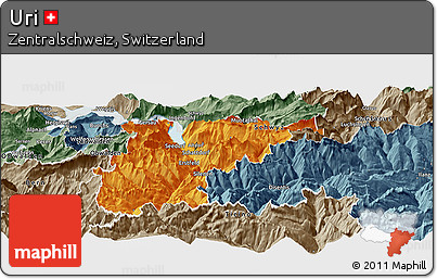 Political Panoramic Map of Uri, semi-desaturated