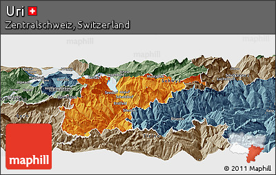 Political Panoramic Map of Uri, semi-desaturated