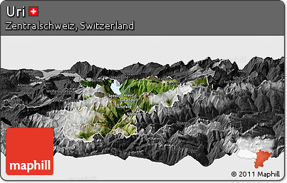 Satellite Panoramic Map of Uri, darken, desaturated