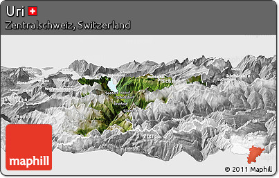 Satellite Panoramic Map of Uri, lighten, desaturated
