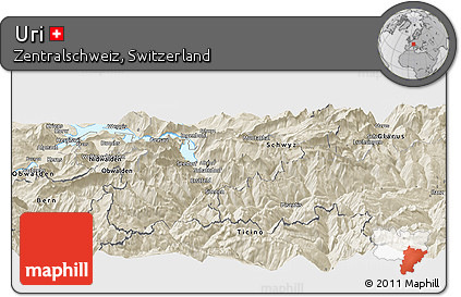 Shaded Relief Panoramic Map of Uri