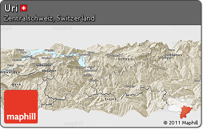 Shaded Relief Panoramic Map of Uri