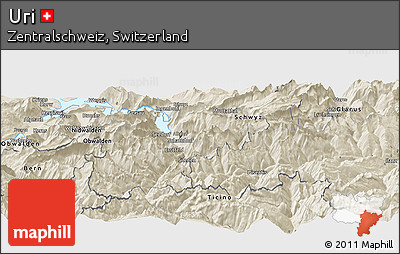 Shaded Relief Panoramic Map of Uri