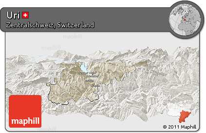 Shaded Relief Panoramic Map of Uri, lighten