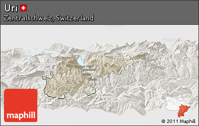 Shaded Relief Panoramic Map of Uri, lighten