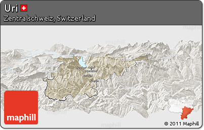Shaded Relief Panoramic Map of Uri, lighten