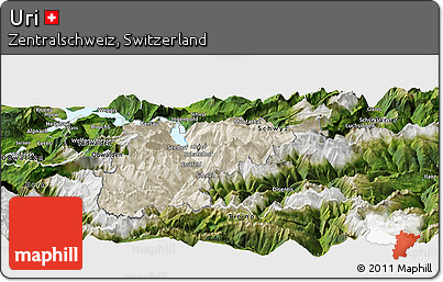 Shaded Relief Panoramic Map of Uri, satellite outside