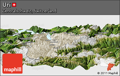 Shaded Relief Panoramic Map of Uri, satellite outside