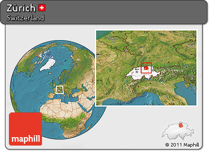 Satellite Location Map of Zürich, highlighted country