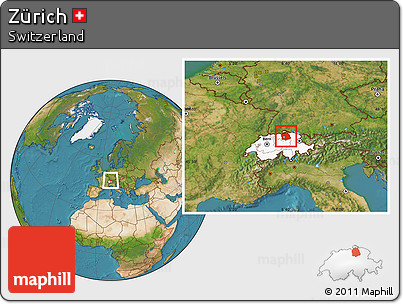 Satellite Location Map of Zürich, highlighted country