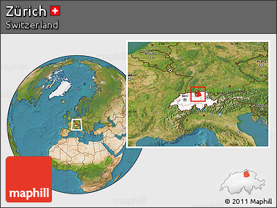 Satellite Location Map of Zürich, highlighted country