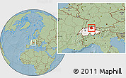 Savanna Style Location Map of Zürich, highlighted country, hill shading