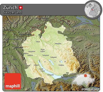 Physical Map of Zürich, darken