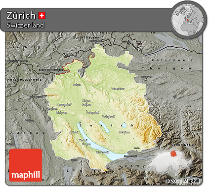 Physical Map of Zürich, darken, semi-desaturated