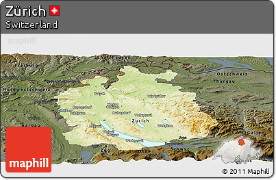 Physical Panoramic Map of Zürich, darken