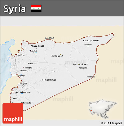 Classic Style 3D Map of Syria, single color outside