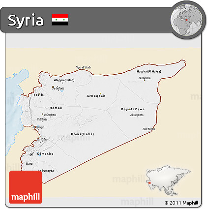 Classic Style 3D Map of Syria, single color outside