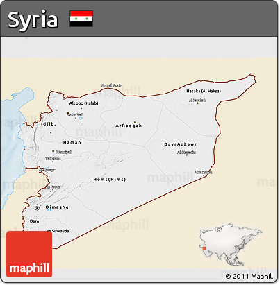 Classic Style 3D Map of Syria, single color outside