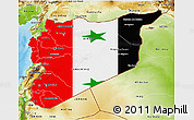 Flag 3D Map of Syria, physical outside, bathymetry sea, flag rotated